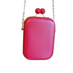 Elizabeth Arden Red Hardshell Structured Kisslock Purse Gold Toned Chain